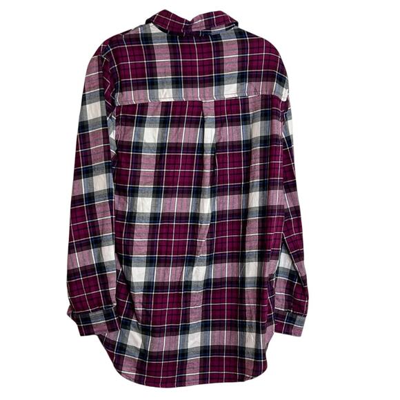 Beachlunchlounge Womens Flannel Shirt Small Pink Plaid Long Sleeve Cotton - Picture 3 of 7